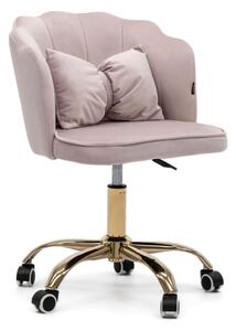 MebleMWM Krzesło muszelka obrotowe DC-6091S | Pudrowy jasny róż welur | Złote nogi