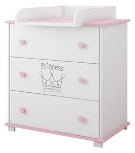Komoda z przewijakiem PRINCESS - Biało-różowa