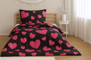 Poliestrowo-bawełniana pościel HEART PINK, czarna Rozmiar pościeli: 2 szt 70 x 90 cm | 200 x 220 cm