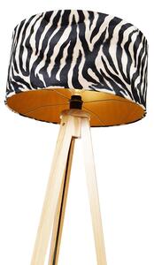 Lampa podłogowa drewniana z kloszem z tkaniny zebra 50 cm - Tripod Classic Oswietlenie wewnetrzne