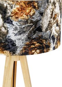 Lampa podłogowa drewniana z abażurem z tkaniny kwiaty 50 cm - Tripod Classic Oswietlenie wewnetrzne