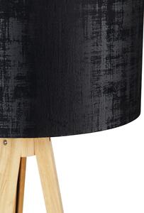 Lampa podłogowa drewniana z kloszem z tkaniny czarny 50 cm - Tripod Classic Oswietlenie wewnetrzne