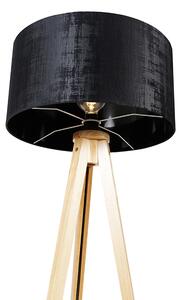 Lampa podłogowa drewniana z kloszem z tkaniny czarny 50 cm - Tripod Classic Oswietlenie wewnetrzne