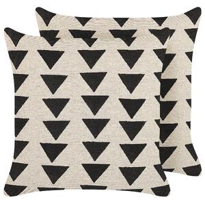 2 poduszki dekoracyjne bawełna 45 x 45 cm w trójkąty beżowo-czarna Cercis Beliani