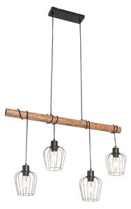 Wiejska lampa wisząca czarna z drewnem 4-punktowa - Stronk Oswietlenie wewnetrzne