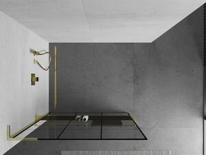 Mexen Kioto+ L ścianka prysznicowa z półką Walk-in 110 x 200 cm, czarny wzór, złota - 800-110-123-50-77