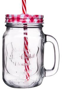 Słoik do napojów szklany z zakrętką i słomką 450 ml