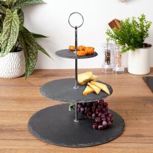 Patera kamienna czarna 3-piętrowa 31 cm
