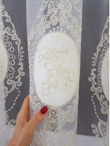 Firana z haftem i welurem- ecru 400x250 cm