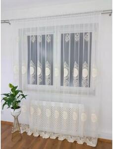 Firana z haftem i welurem- ecru 400x250 cm