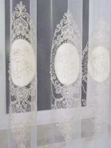 Firana z haftem i welurem- ecru 400x250 cm