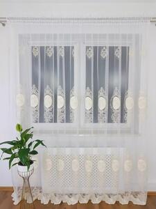 Firana z haftem i welurem- ecru 400x250 cm