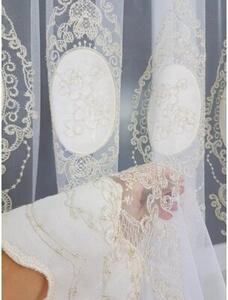 Firana z haftem i welurem- ecru 400x250 cm