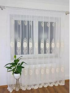 Firana z haftem i welurem- ecru 400x250 cm
