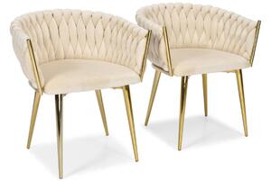 Zestaw stól i krzesła glamour RAYMOND + ROSA 4-osobowy - beżowo-złoty