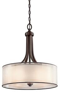 Duża lampa wisząca Simple - szklany i materiałowy klosz, brązowa oprawa