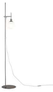 Srebrna lampa podłogowa Erich - szklany, mleczny klosz