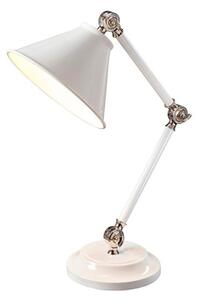 Klasyczna lampa stołowa Prestige - biała, srebrne detale