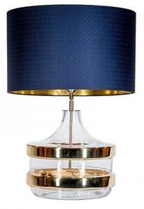 Elegancka lampa stołowa Baden Baden - szklana, złote detale, granatowy abażur