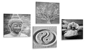 Zestaw obrazów czarno-biała martwa natura Budda