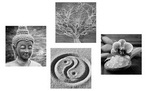 Zestaw obrazów czarno-biała martwa natura Budda