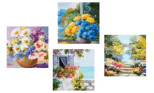 Zestaw obrazów malowane kwiaty w wazonie z przyrodą