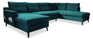 Turkusowa aksamitna rozkładana sofa w kształcie litery "U" Miuform Stylish Stan, prawostronna