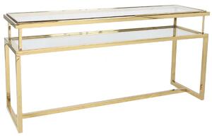 Szklana konsola w stylu glamour z półką Janssen 160 cm złota
