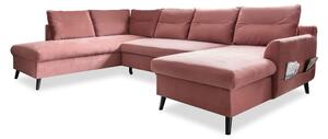 Różowa aksamitna rozkładana sofa w kształcie litery "U" Miuform Stylish Stan, lewostronna