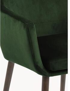 Krzesło z aksamitu z podłokietnikami i drewnianymi nogami Nora