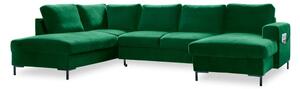 Zielona aksamitna rozkładana sofa w kształcie litery "U" Miuform Lofty Lilly, lewostronna