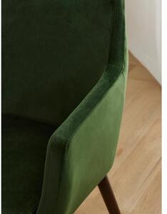 Krzesło z aksamitu z podłokietnikami i drewnianymi nogami Nora