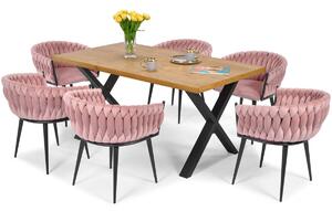 Zestaw do jadalni 6-osobowy - stół XAVIER i krzesła ROSA - pudrowy róż