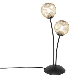 Lampa stołowa art deco czarna klosz złoty 2-źródła światła - Athens Wire Oswietlenie wewnetrzne