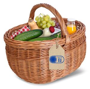 Kosz Piknikowy Wiklinowy | CREATIVE HOME | z Uchwytem i Oplotem 44x33x36cm | Naturalny Brąz