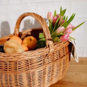 Kosz Piknikowy Wiklinowy | CREATIVE HOME | z Uchwytem i Oplotem 44x33x36cm | Naturalny Brąz