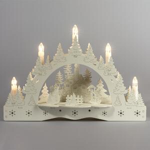 Świecznik świąteczny LED Zimowa kraina, kościół i karmnik, 35 x 23 x 7,5 cm