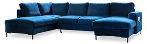 Granatowa aksamitna rozkładana sofa w kształcie litery "U" Miuform Lofty Lilly, lewostronna