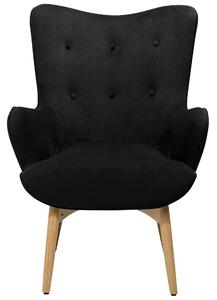 Pikowany fotel z podnóżkiem welurowy czarny drewno kauczukowe retro Vejle Beliani