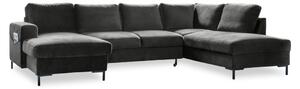 Ciemnoszara aksamitna rozkładana sofa w kształcie litery "U" Miuform Lofty Lilly, prawostronna