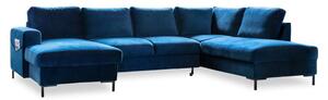 Granatowa aksamitna rozkładana sofa w kształcie litery "U" Miuform Lofty Lilly, prawostronna
