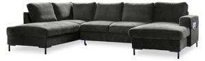 Ciemnoszara aksamitna rozkładana sofa w kształcie litery "U" Miuform Lofty Lilly, lewostronna