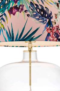 Stojąca LAMPA stołowa FERIA 40910116 Kaspa biurkowa LAMPKA abażurowa z motywem roślinnym złota przezroczysta różowa - różowy