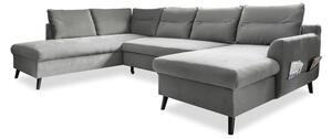 Jasnoszara aksamitna rozkładana sofa w kształcie litery "U" Miuform Stylish Stan, lewostronna