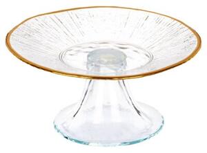 Patera na tort szklana na nóżce złota 15,5 cm