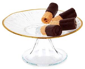 Patera na tort szklana na nóżce złota 15,5 cm