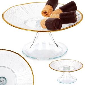 Patera na tort szklana na nóżce złota 15,5 cm