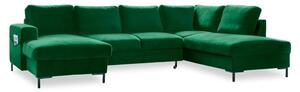 Zielona aksamitna rozkładana sofa w kształcie litery "U" Miuform Lofty Lilly, prawostronna