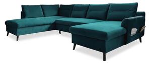 Turkusowa aksamitna rozkładana sofa w kształcie litery "U" Miuform Stylish Stan, lewostronna