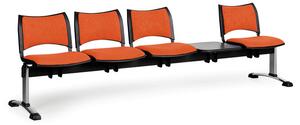 Ławka do poczekalni tapicerowana SMART, 4 siedzenia + stołek, pomarańczowy, chromowane nogi